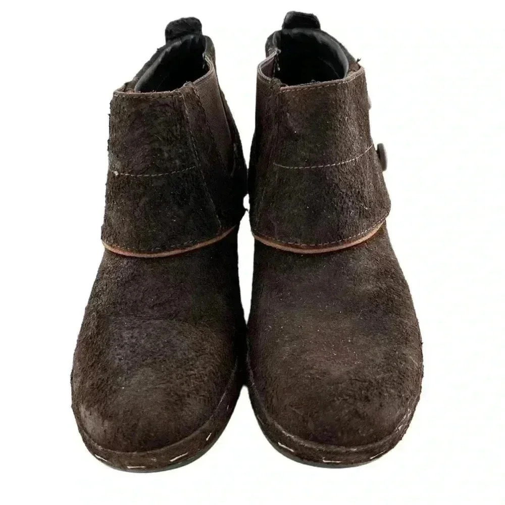 Merrell Luxe button ankle bootie 10 41 espresso brown suede stapled clog boot - Picture 2 of 13